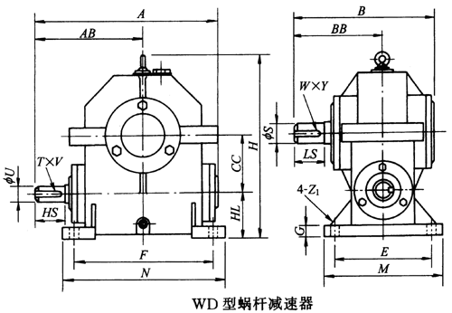 WD型蝸輪蝸桿減速器主要尺寸