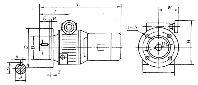 XB系列鋼球無級變速器規(guī)格型號(hào)的外形及安裝尺寸