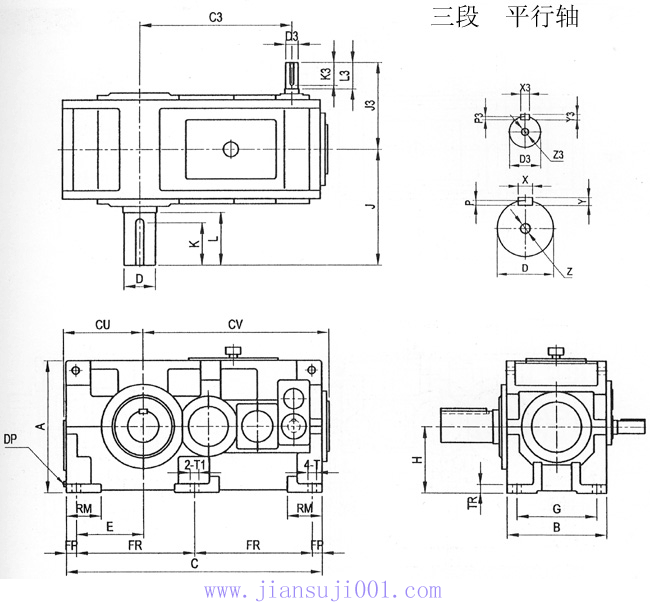 TK系列齒輪減速機(jī)三段平行軸外形及安裝尺寸