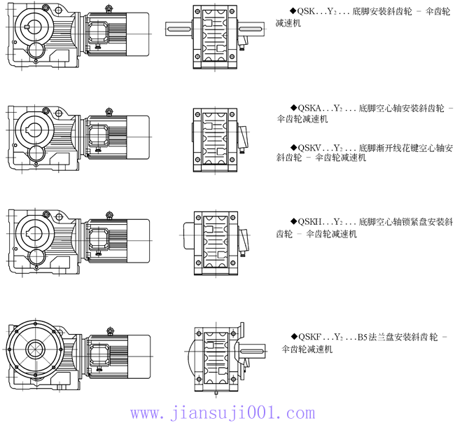 QSK系列斜齒輪—傘齒輪減速機(jī)結(jié)構(gòu)型式圖