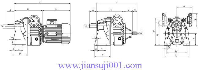 MBNW-2C、MBNWY-2C二級齒輪減速機組合外形及安裝尺寸