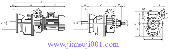 MBNL(F)-2C、MBNL(F)-2C二級齒輪減速器組合外形及安裝尺寸