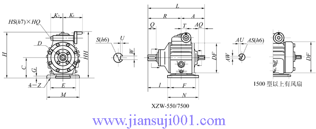 XZW系列(雙軸型)外形及安裝尺寸