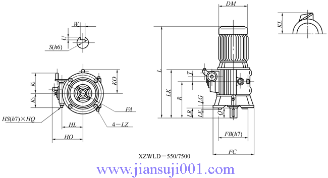 XZWLD系列(立式電動(dòng)機(jī)直聯(lián)型)外形及安裝尺寸