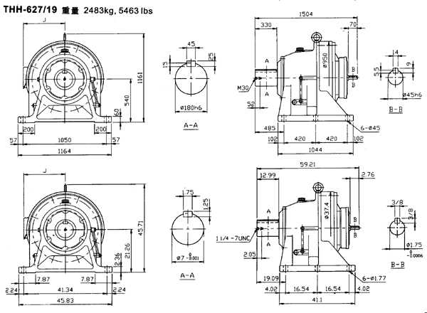 傳仕600系列擺線針輪減速機雙段雙軸型減速機馬達外形尺寸(THH624/16……)