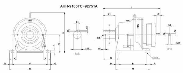 ADC系列擺線減速機(jī)尺寸圖表AHH-9165TC~9275TA