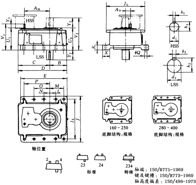 4PC160N~400N型四級(jí)斜齒輪減速器外形尺寸