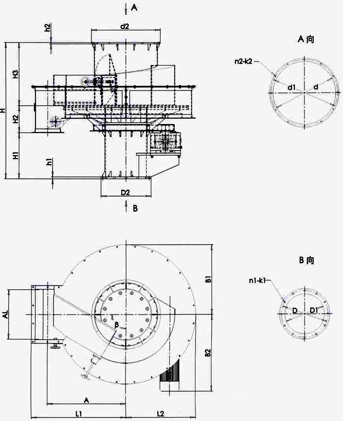 PZH型座式圓盤給料機(jī)外形及安裝尺寸圖