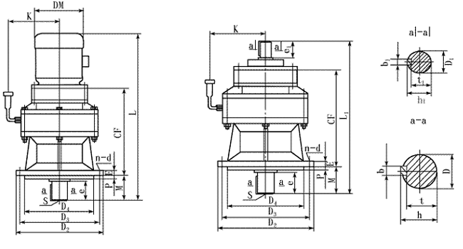 ZG系列鋼鐵公司專用行星擺線針輪減速機(jī)外形尺寸(單級)