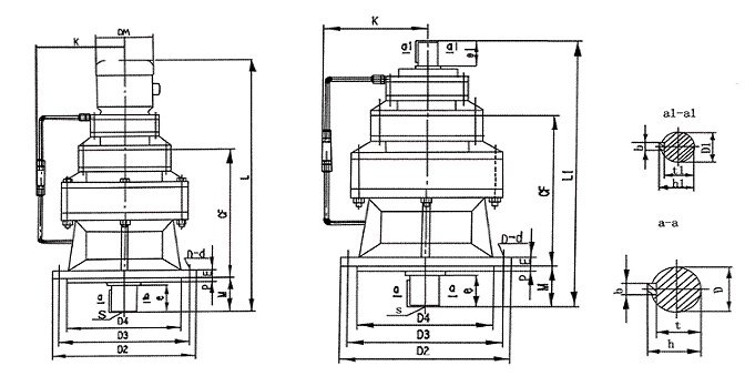 ZG系列鋼鐵公司專用行星擺線針輪減速機(jī)外形尺寸(雙級)