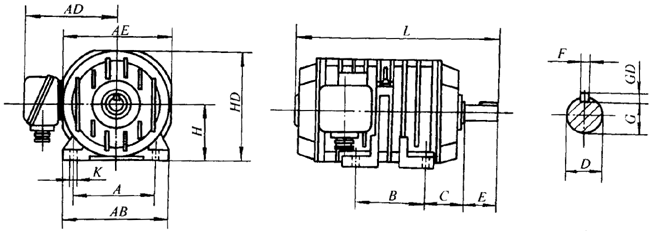 YG系列輥道用三相異步電動機外形尺寸(H112~225mm)