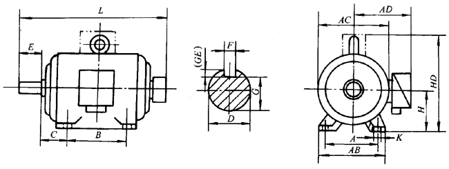 YR系列(IP23)中型低壓三相異步電動(dòng)機(jī)外形及安裝尺寸(380V)