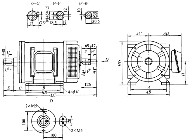 YTDP系列270型臥式,底腳安裝型式(IM1002)
