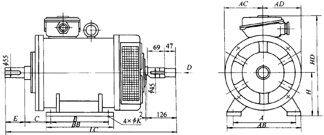YTDP系列335型臥式,底腳安裝型式(IM1002)