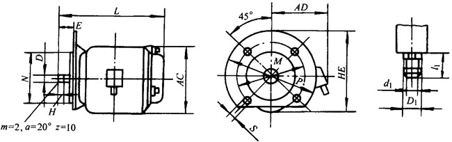 YTT型電纜卷筒三相異步電動(dòng)機(jī)外形及安裝尺寸