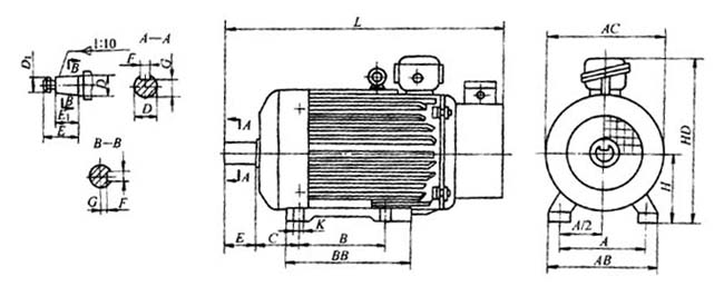 YZE系列起重及冶金用電磁制動(dòng)三相異步電動(dòng)機(jī)外形尺寸